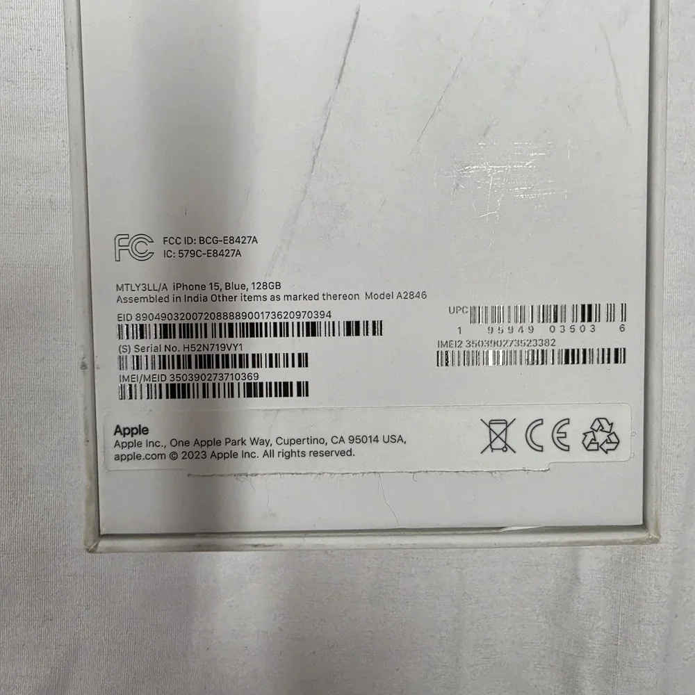 Apple A2846 iPhone 15 Blue 128GB Empty Box ONLY